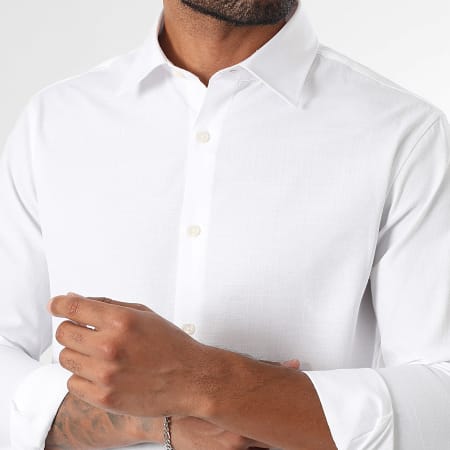 LBO - Lote de 2 camisas de manga larga efecto lino 0014 0016 Blanco Azul Marino